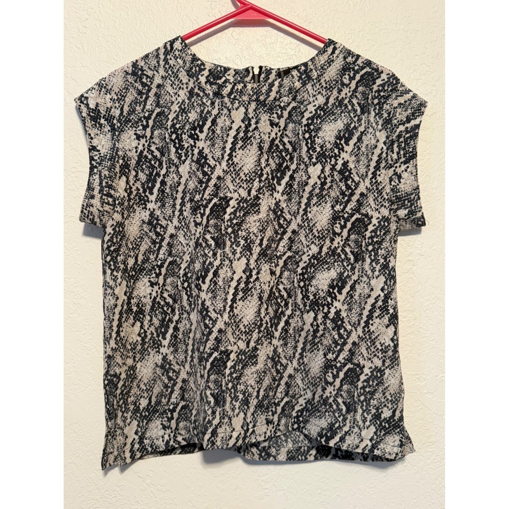 MNG Basics Snakeskin Print Cap Sleeve Blouse Grey Black Size S Small